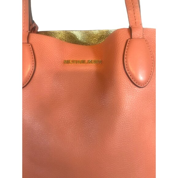 Michael Kors Lg Tote Bag Purse Reversible Cora Gold Detachable Zip Pouch Logo - Picture 3 of 9